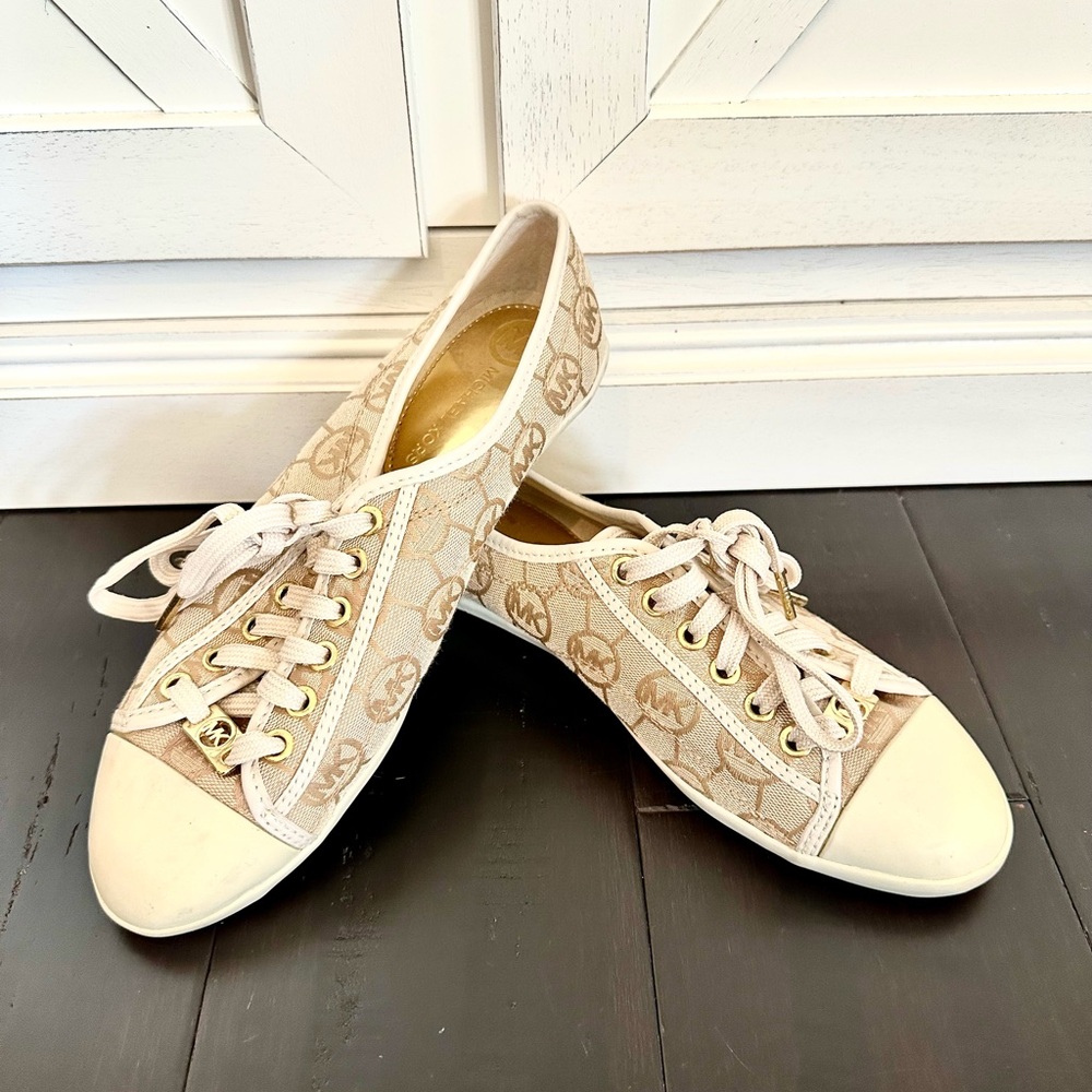 Michael Kors Cream and Tan Monogram Sneakers